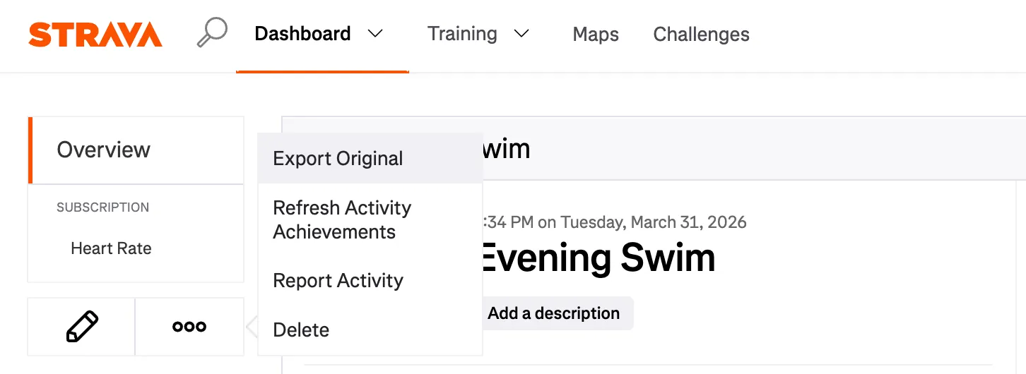 How to download Strava pool swim FIT file