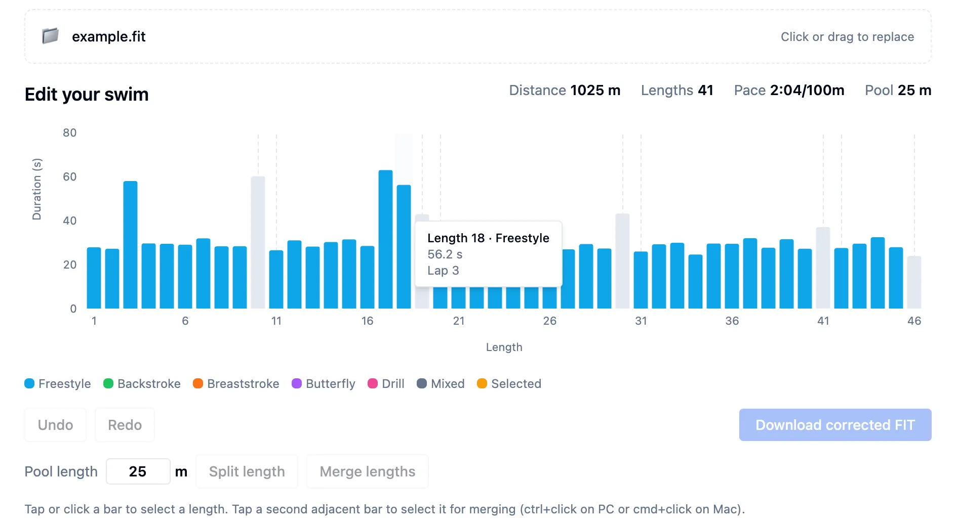 Use the Swim Blueprint editor to correct your pool swim data